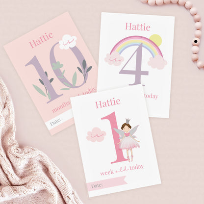 Personalised Fairy Princess Baby Milestone Cards from Heartfelt Gifts