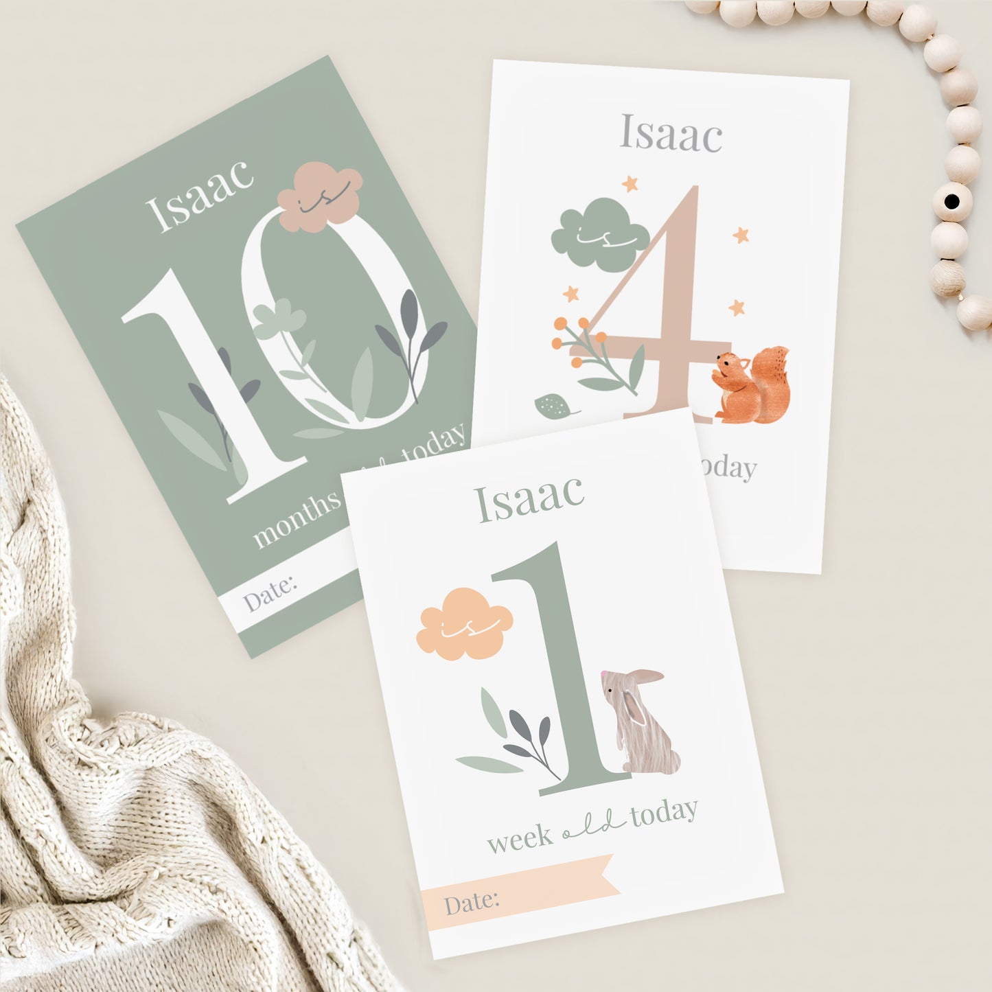 Personalised Woodland Animals Baby Milestone Cards from Heartfelt Gifts