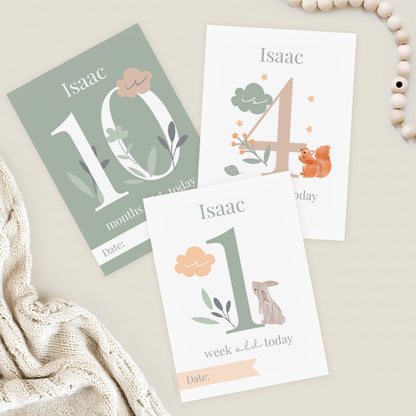 Personalised Woodland Animals Baby Milestone Cards from Heartfelt Gifts