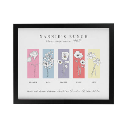 Personalised Birth Flower Family of 5 Black Framed Print - image 3