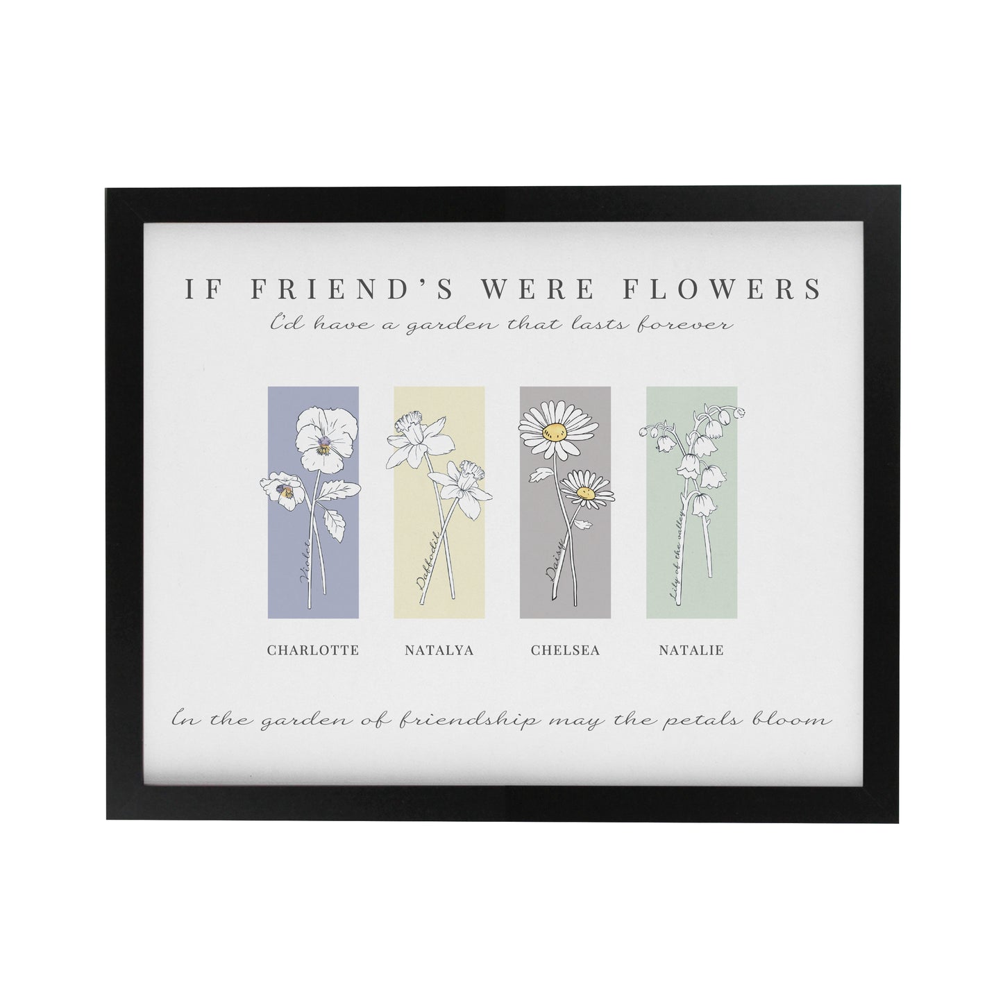 Personalised Birth Flower Family of 4 Black Framed Print - image 3