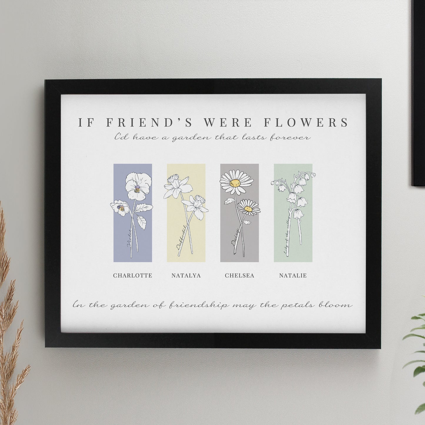 Personalised Birth Flower Family of 4 Black Framed Print from Heartfelt Gifts
