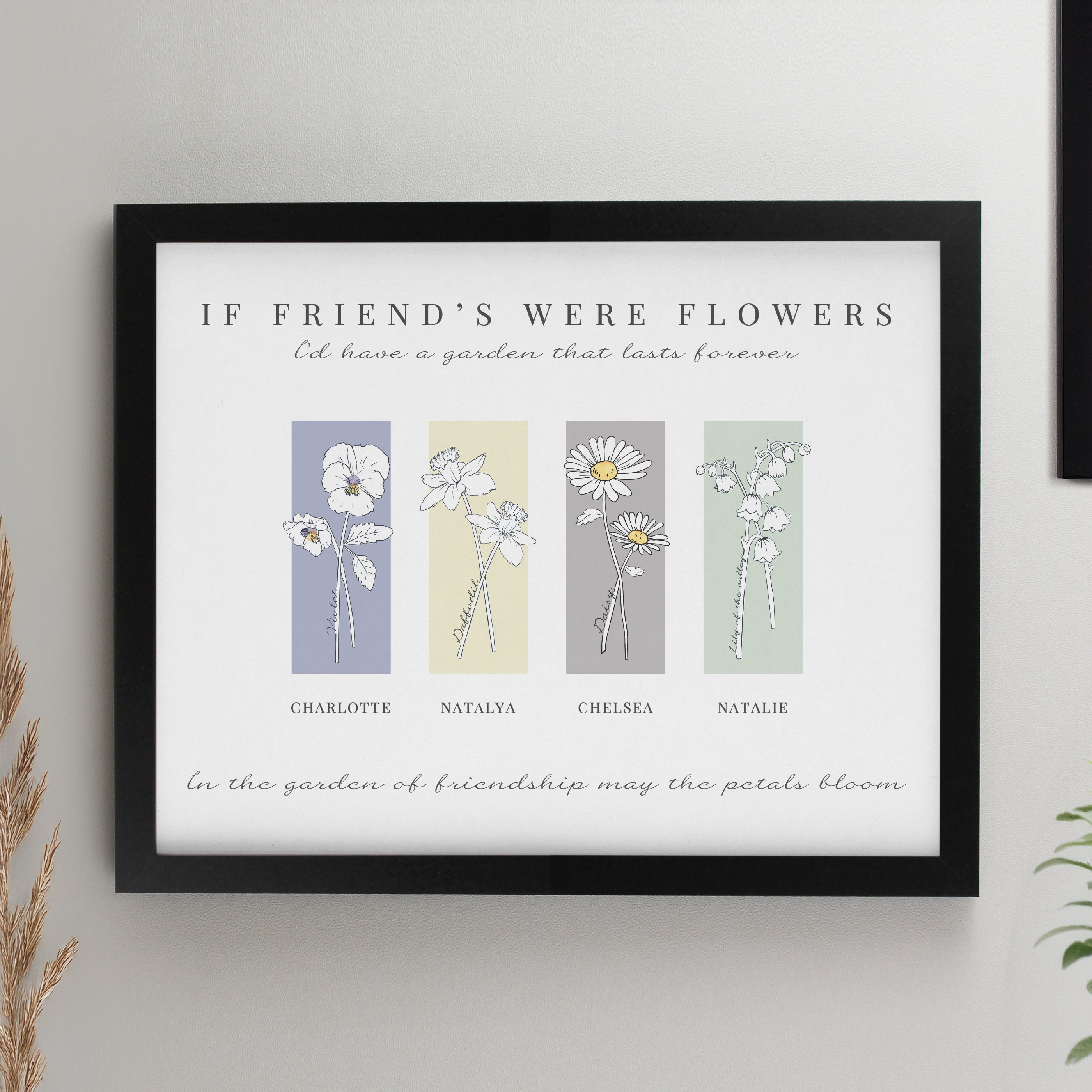 Personalised Birth Flower Family of 4 Black Framed Print from Heartfelt Gifts