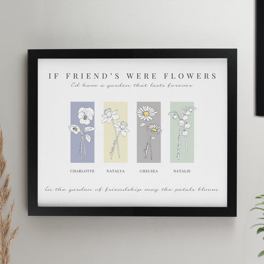 Personalised Birth Flower Family of 4 Black Framed Print from Heartfelt Gifts