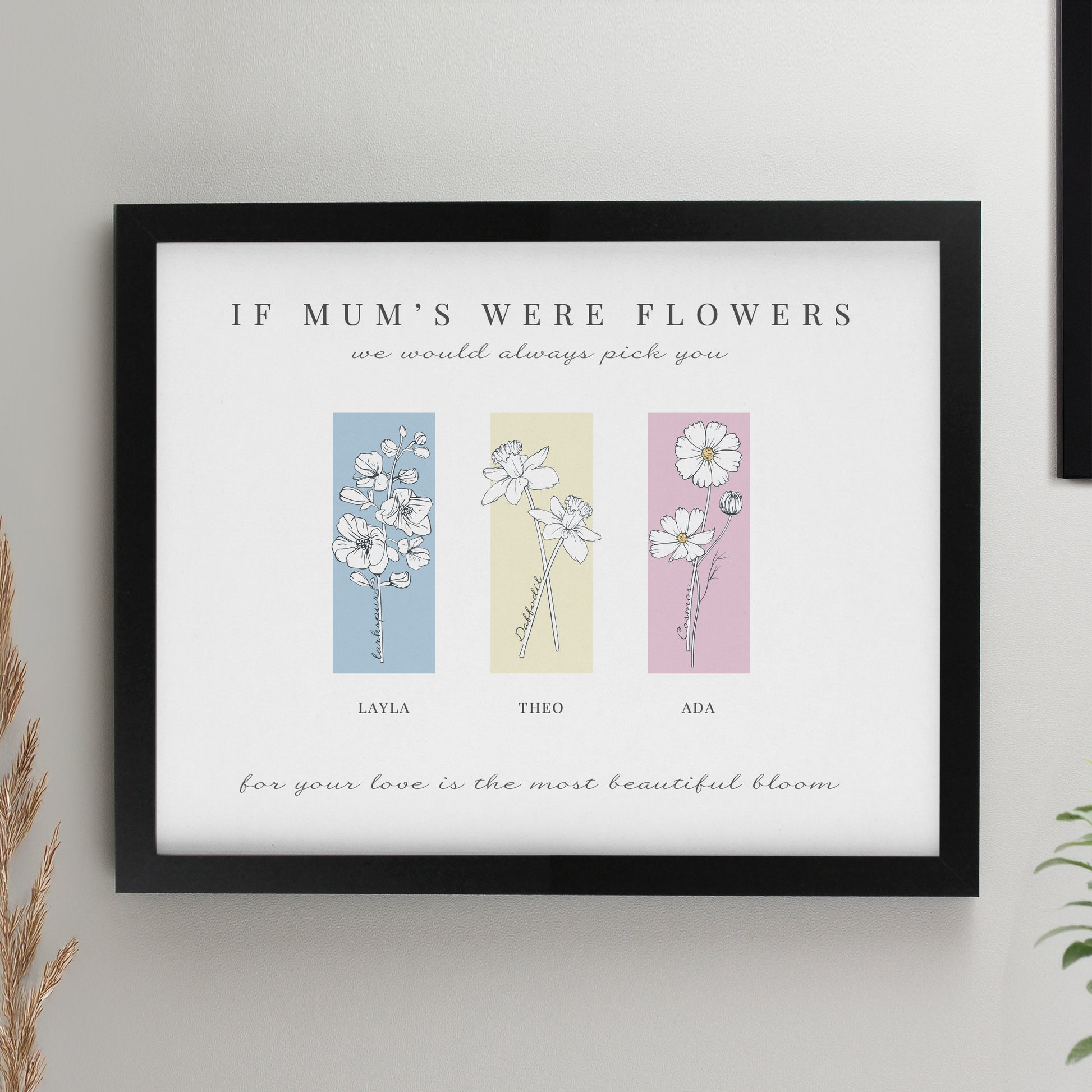 Personalised Birth Flower Family of 3 Black Framed Print from Heartfelt Gifts