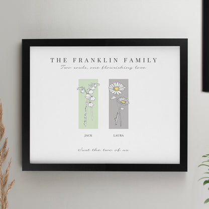 Personalised Birth Flower Family of 2 Black Framed Print from Heartfelt Gifts
