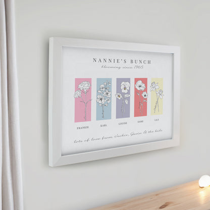 Personalised Birth Flower Family of 5 White Framed Print - image 2