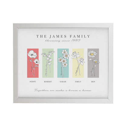 Personalised Birth Flower Family of 5 White Framed Print - image 3