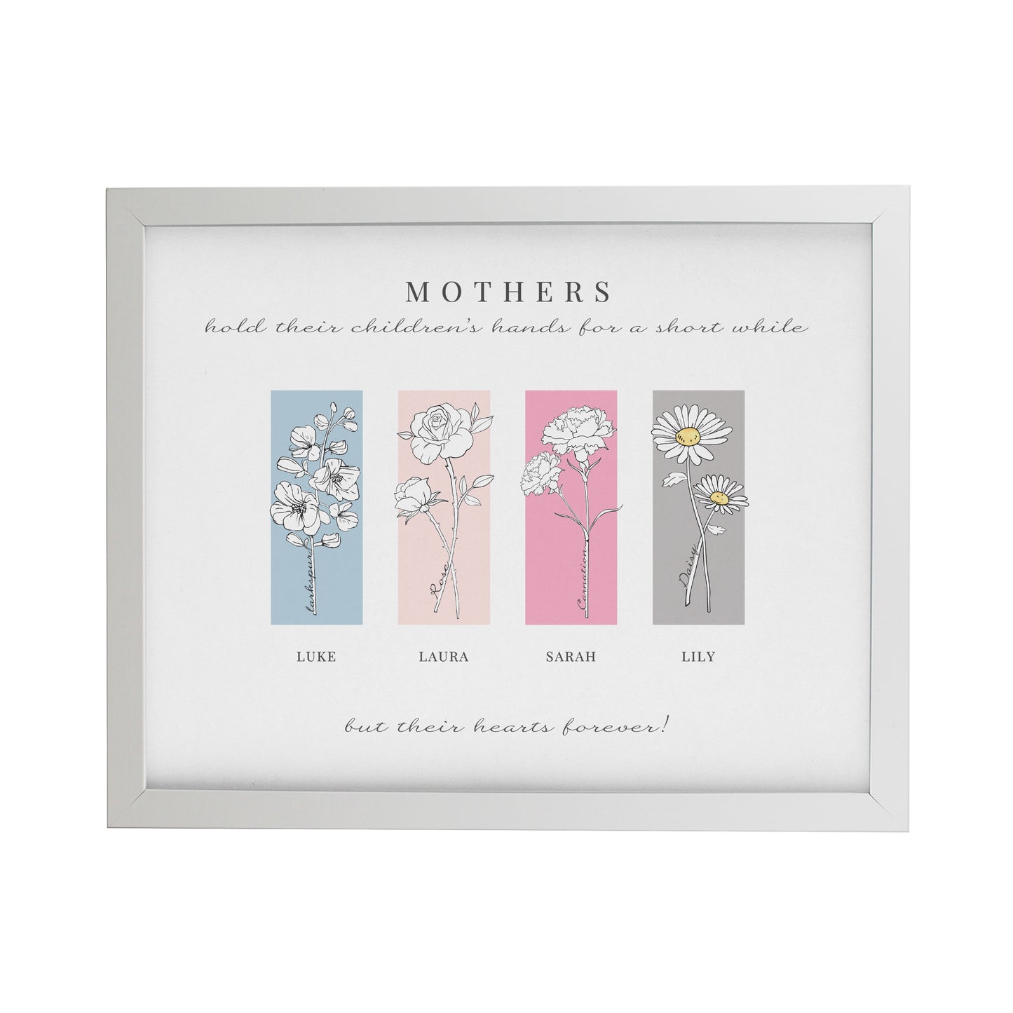 Personalised Birth Flower Family of 4 White Framed Print - image 3