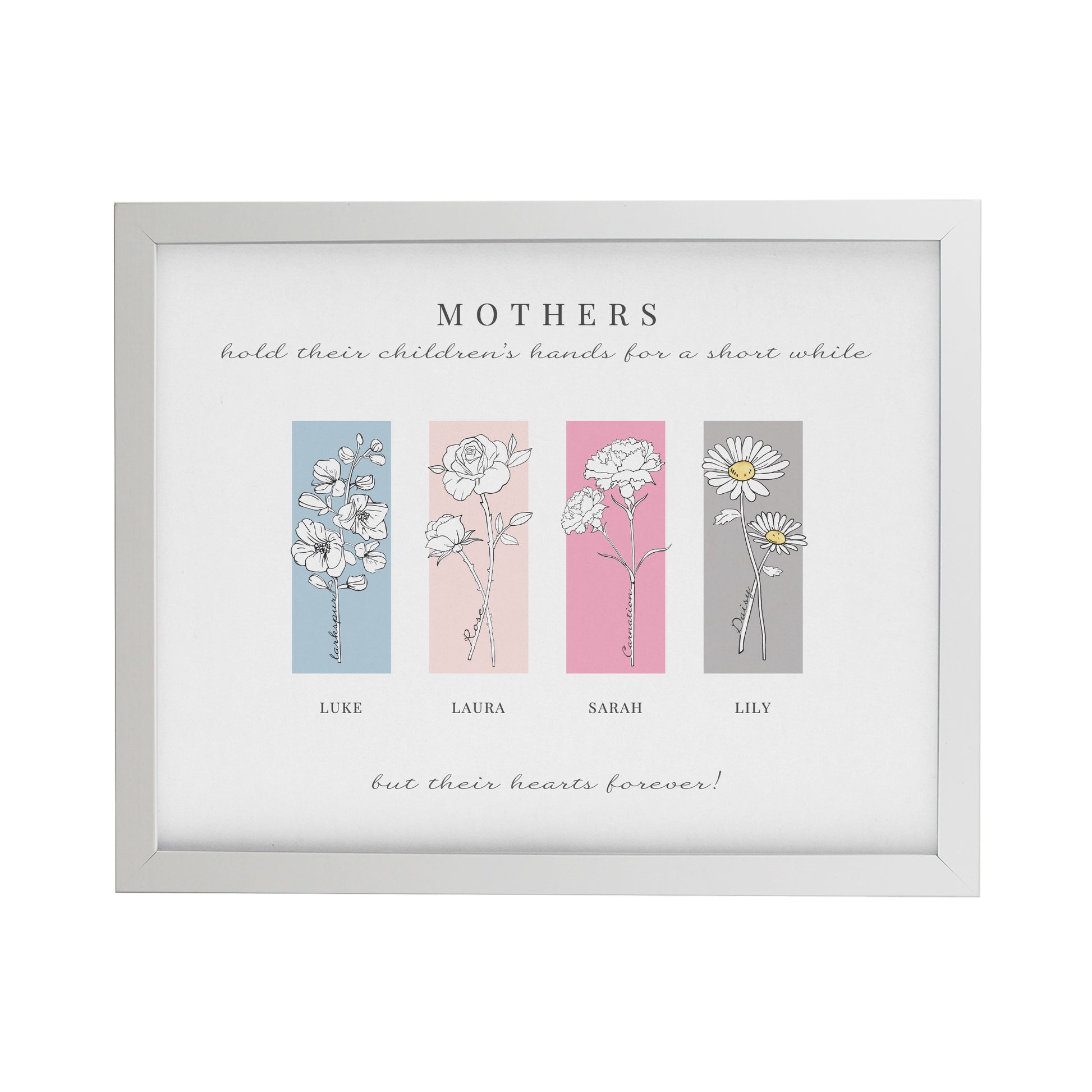 Personalised Birth Flower Family of 4 White Framed Print - image 3