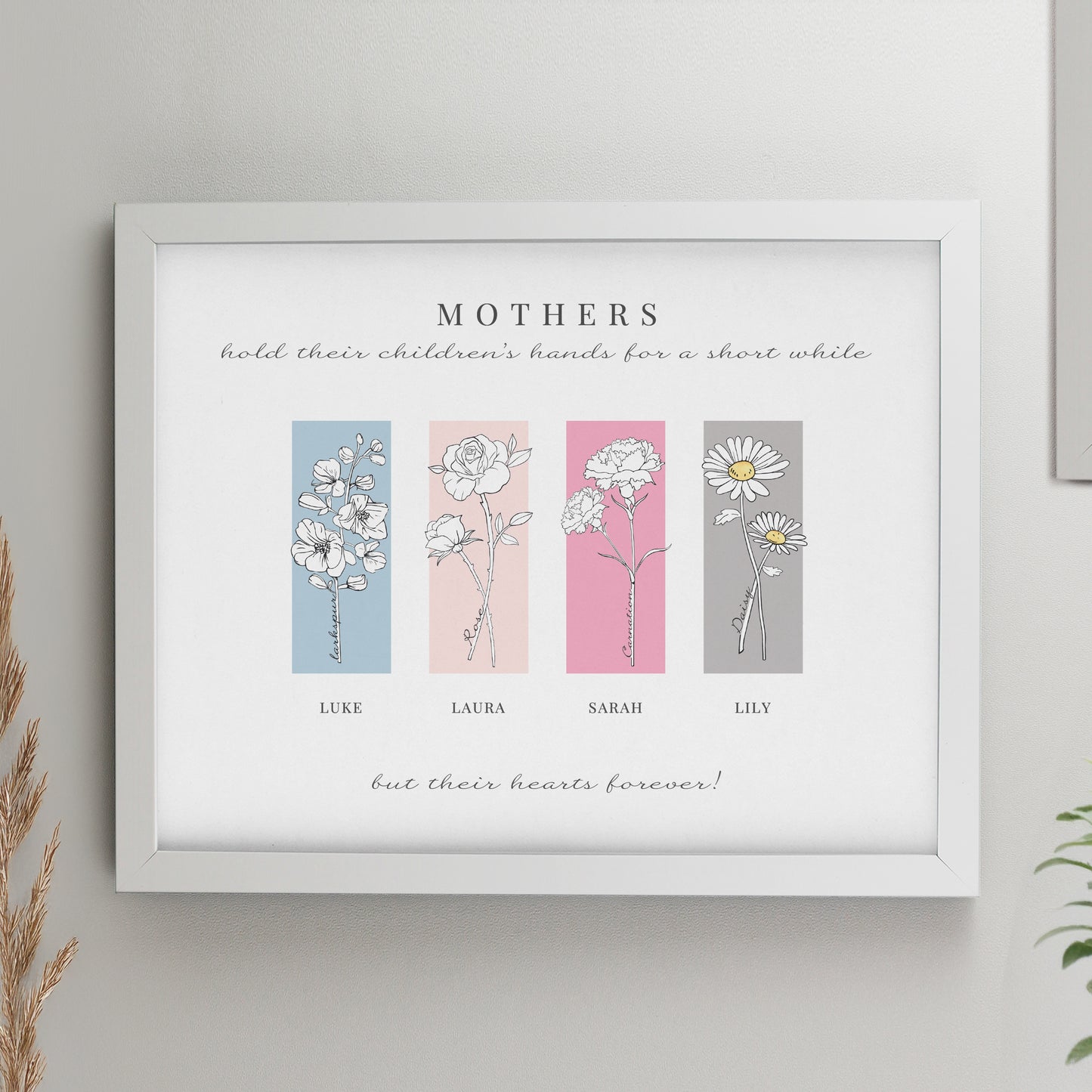 Personalised Birth Flower Family of 4 White Framed Print from Heartfelt Gifts