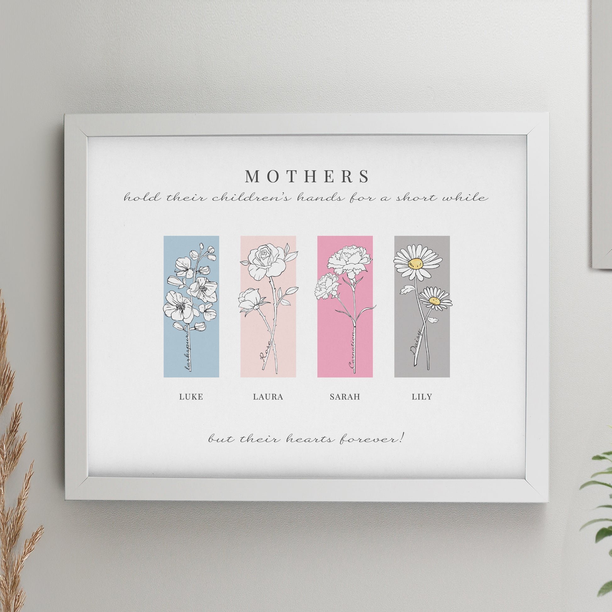 Personalised Birth Flower Family of 4 White Framed Print from Heartfelt Gifts