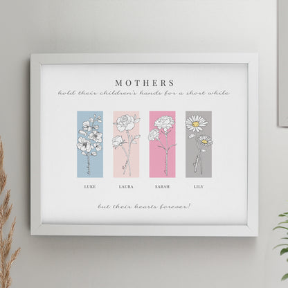 Personalised Birth Flower Family of 4 White Framed Print from Heartfelt Gifts