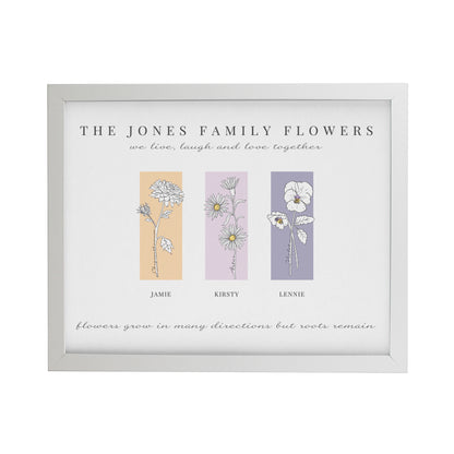 Personalised Birth Flower Family of 3 White Framed Print - image 3