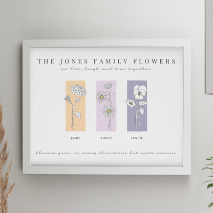 Personalised Birth Flower Family of 3 White Framed Print from Heartfelt Gifts