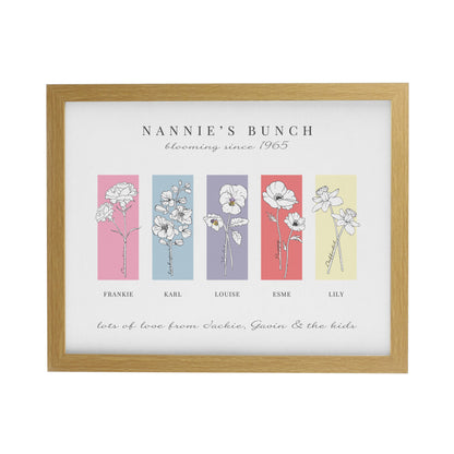 Personalised Birth Flower Family of 5 Oak Framed Print - image 3