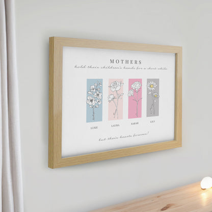 Personalised Birth Flower Family of 4 Oak Framed Print - image 2