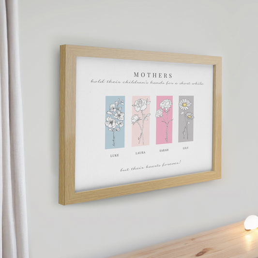 Personalised Birth Flower Family of 4 Oak Framed Print - image 2