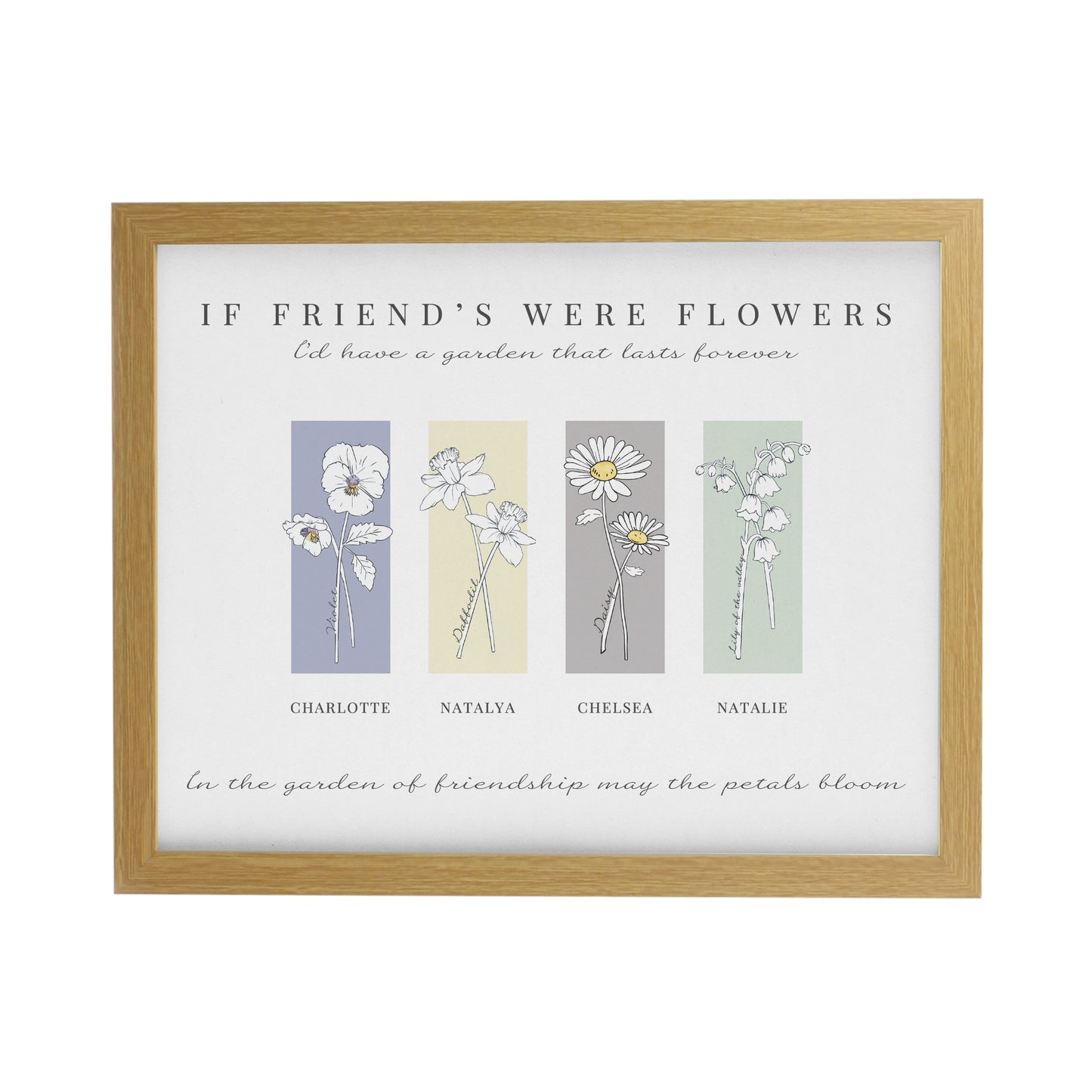 Personalised Birth Flower Family of 4 Oak Framed Print - image 3