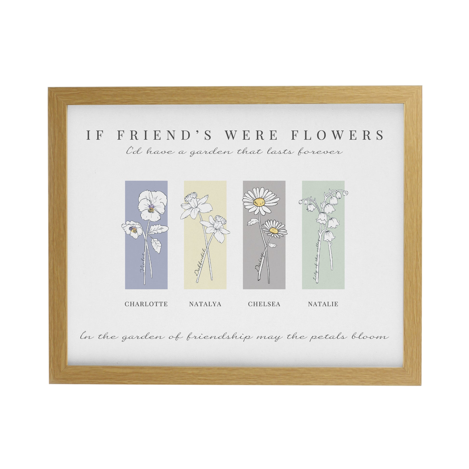 Personalised Birth Flower Family of 4 Oak Framed Print - image 3