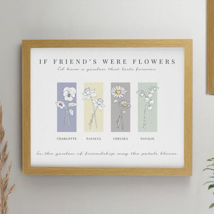 Personalised Birth Flower Family of 4 Oak Framed Print from Heartfelt Gifts