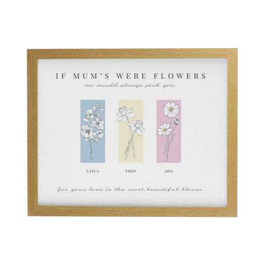Personalised Birth Flower Family of 3 Oak Framed Print - image 2