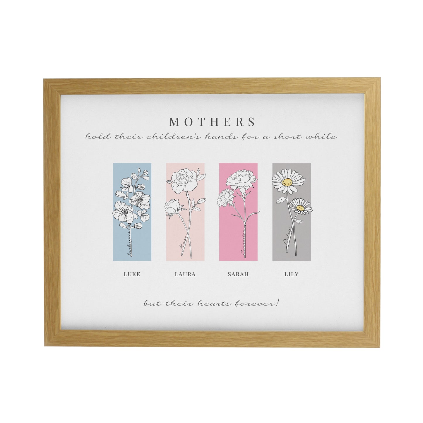 Personalised Birth Flower Family of 3 Oak Framed Print - image 3