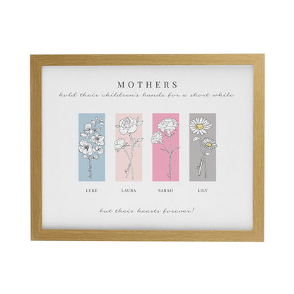 Personalised Birth Flower Family of 3 Oak Framed Print - image 3