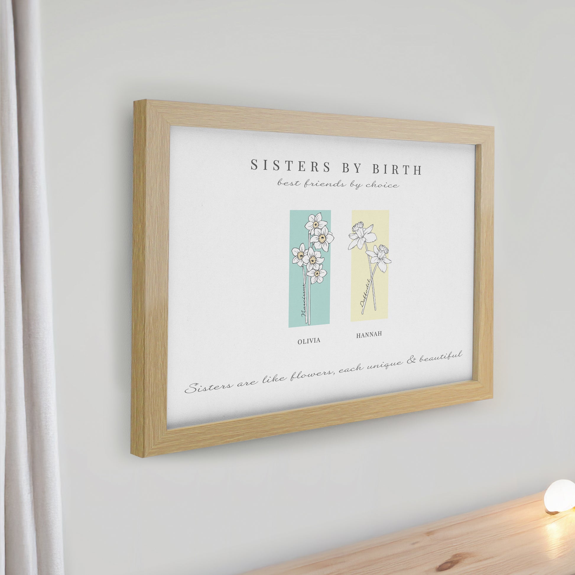 Personalised Birth Flower Family of 2 Oak Framed Print - image 2