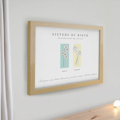 Personalised Birth Flower Family of 2 Oak Framed Print - image 2