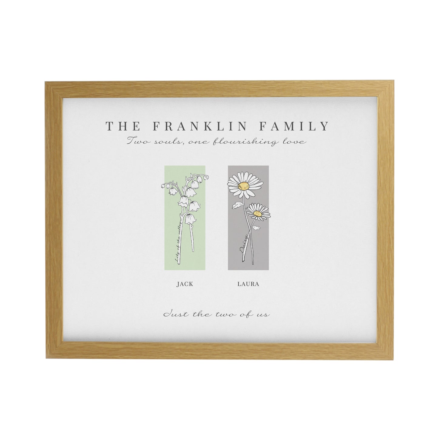 Personalised Birth Flower Family of 2 Oak Framed Print - image 3