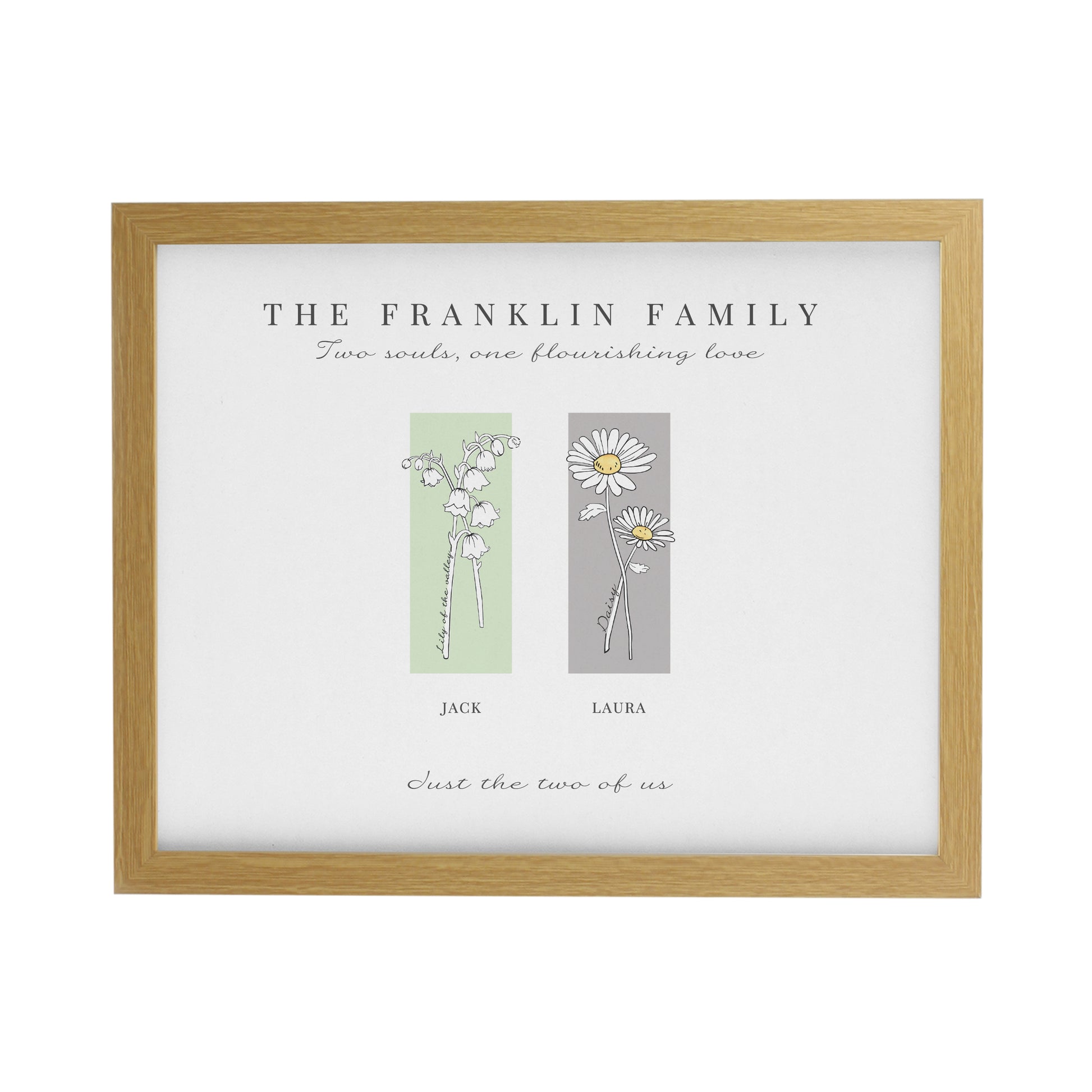 Personalised Birth Flower Family of 2 Oak Framed Print - image 3