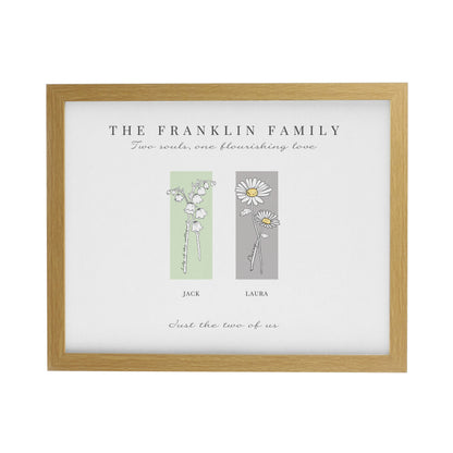 Personalised Birth Flower Family of 2 Oak Framed Print - image 3