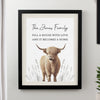 Personalised Highland Cow Black Framed Print – Bold Wall Art Home Gift