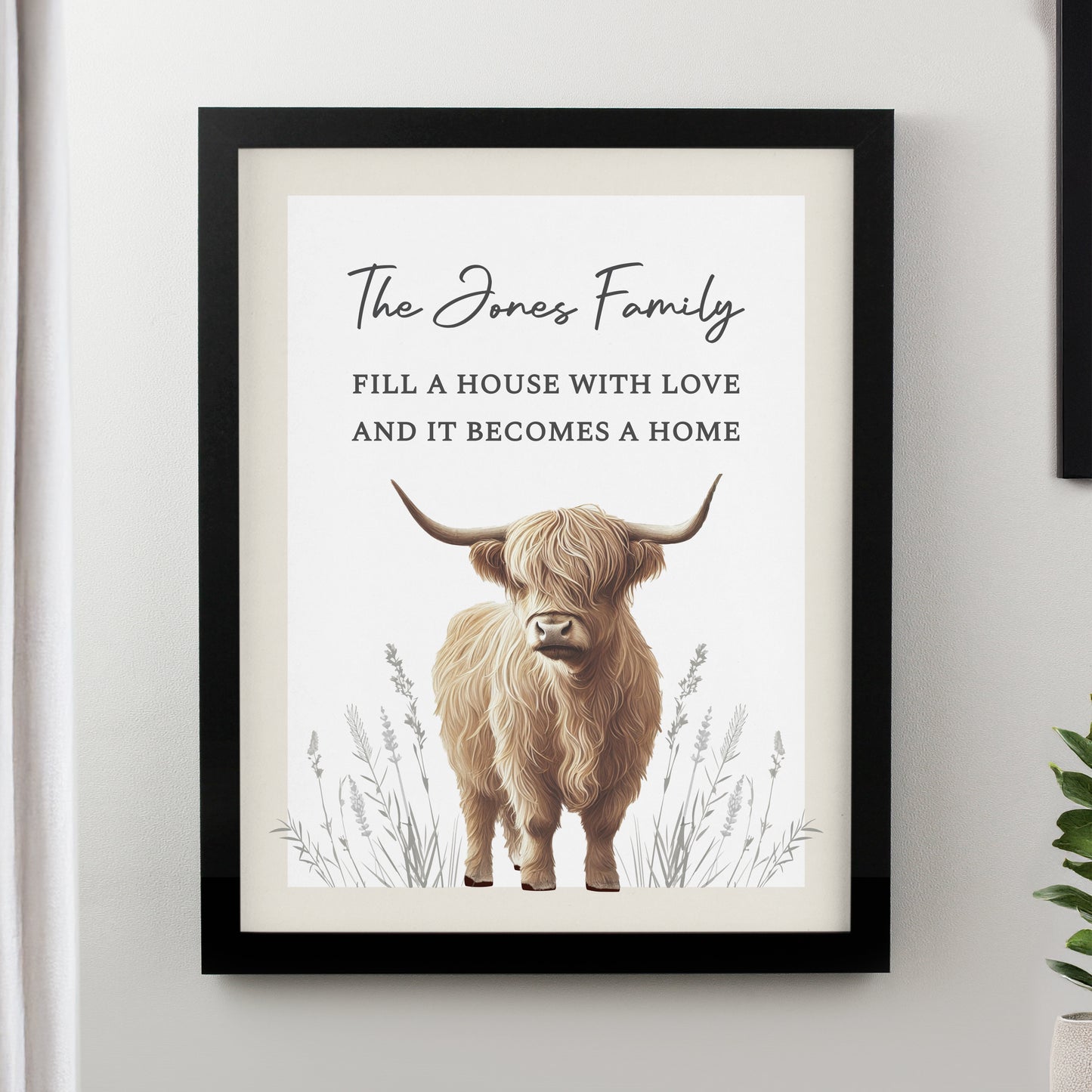 Personalised Highland Cow Black Framed Print – Bold Wall Art Home Gift