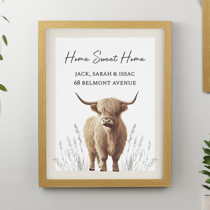 Personalised Highland Cow Oak Framed Print – Rustic Wall Art Home Gift