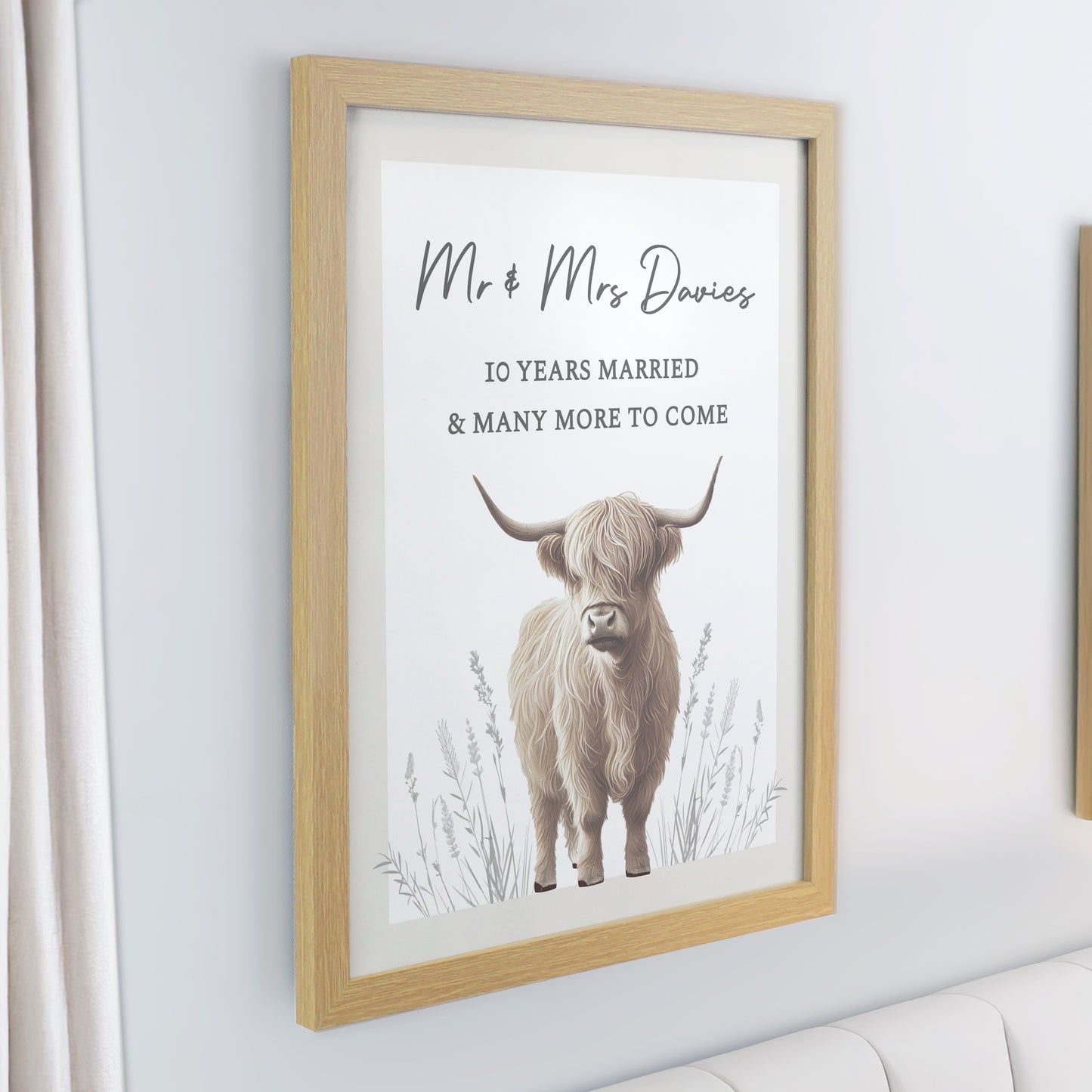 Personalised Highland Cow Oak Framed Print – Rustic Wall Art Home Gift - image 2