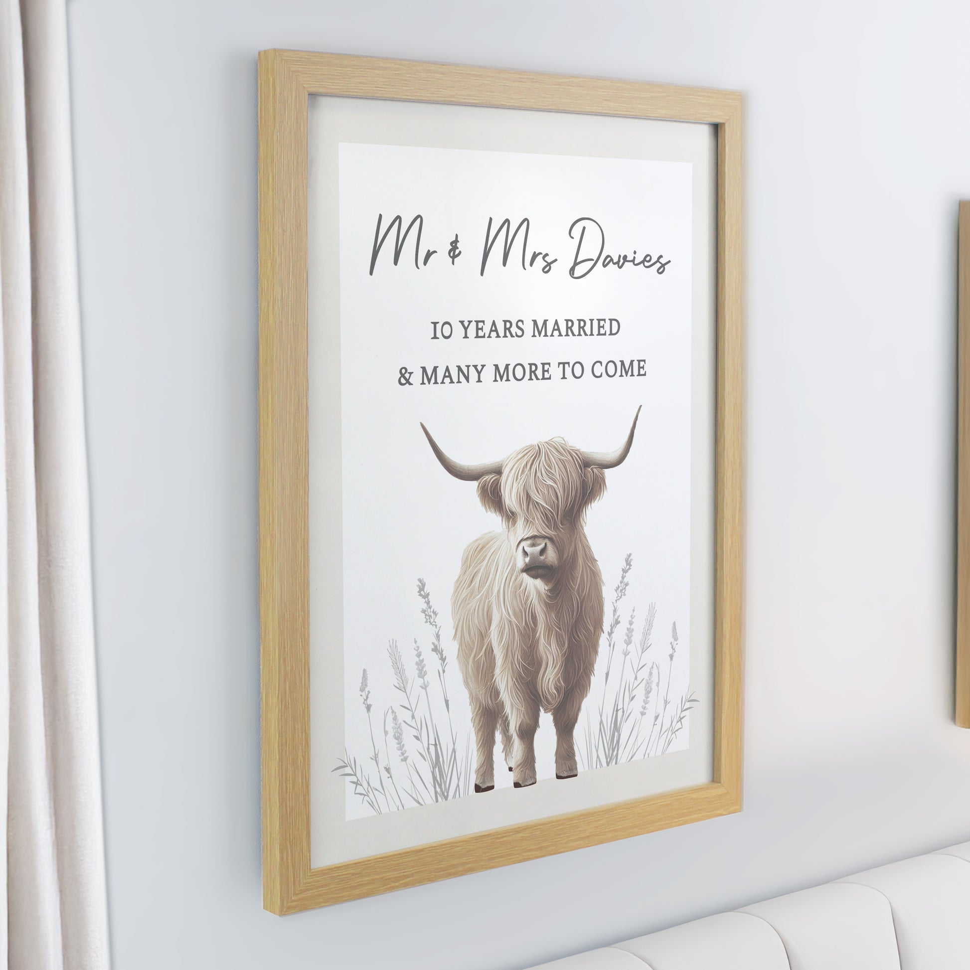 Personalised Highland Cow Oak Framed Print – Rustic Wall Art Home Gift - image 2