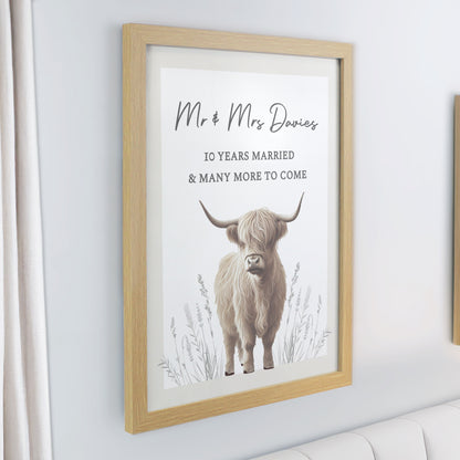 Personalised Highland Cow Oak Framed Print – Rustic Wall Art Home Gift - image 2