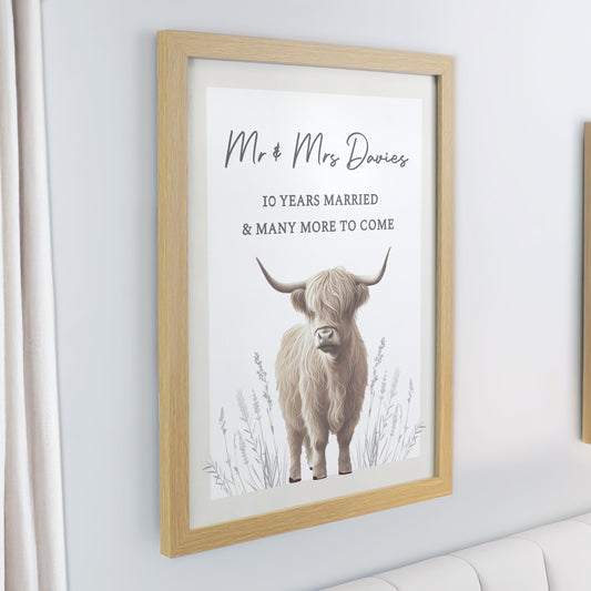 Personalised Highland Cow Oak Framed Print – Rustic Wall Art Home Gift - image 2