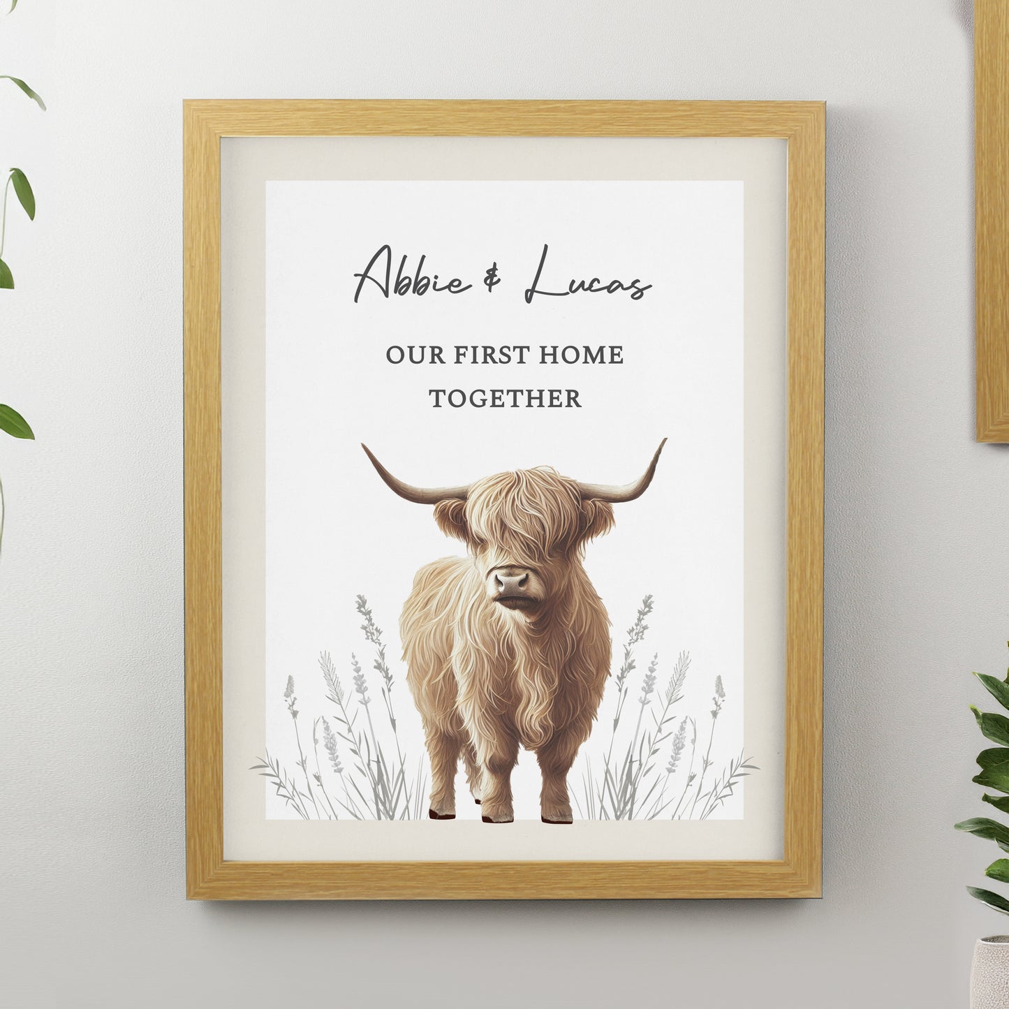 Personalised Highland Cow Oak Framed Print – Rustic Wall Art Home Gift - image 3