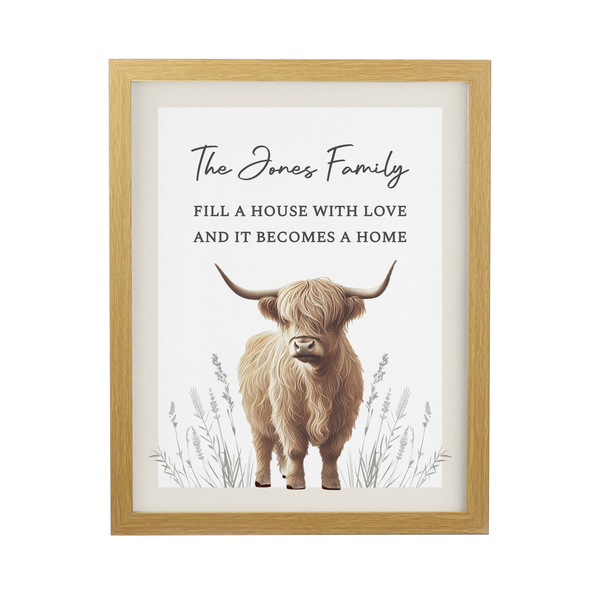 Personalised Highland Cow Oak Framed Print – Rustic Wall Art Home Gift - image 4