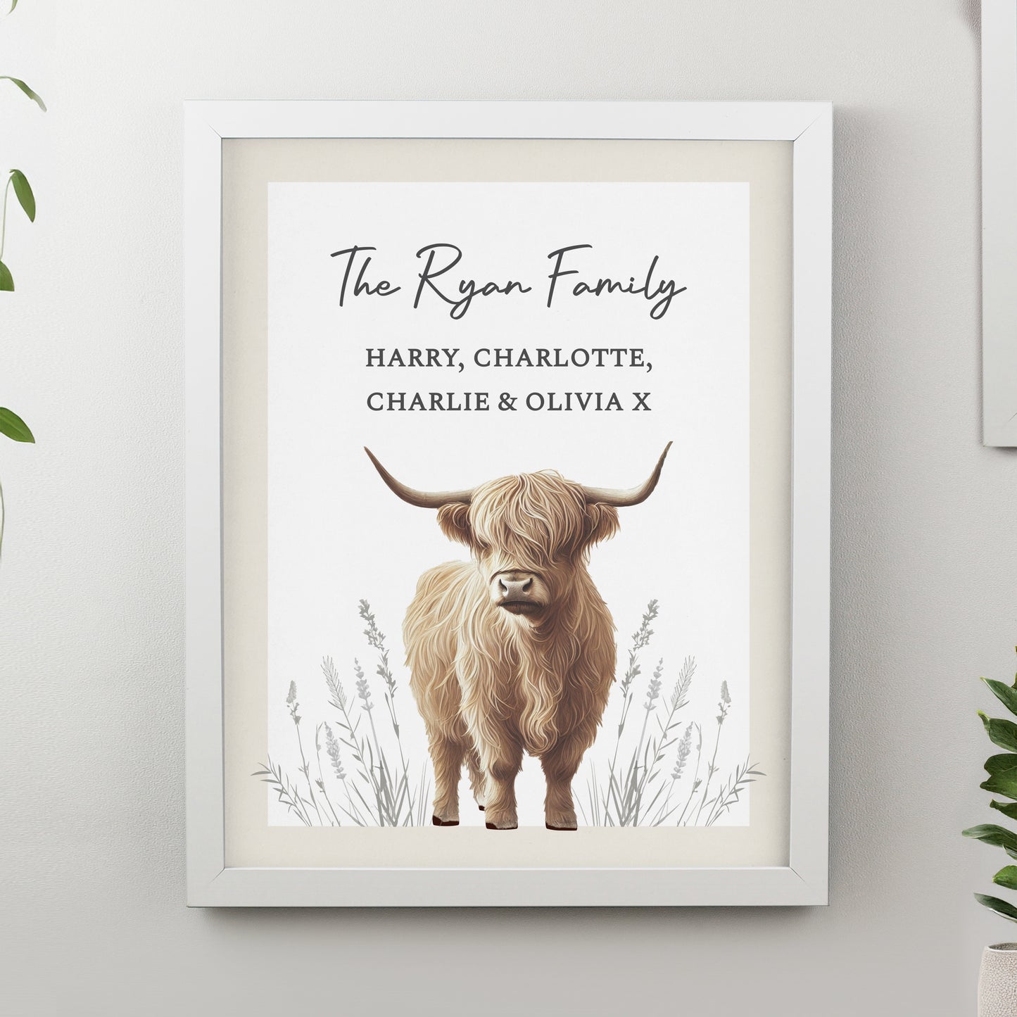 Personalised Highland Cow White Poster Frame – Wall Art Home Gift