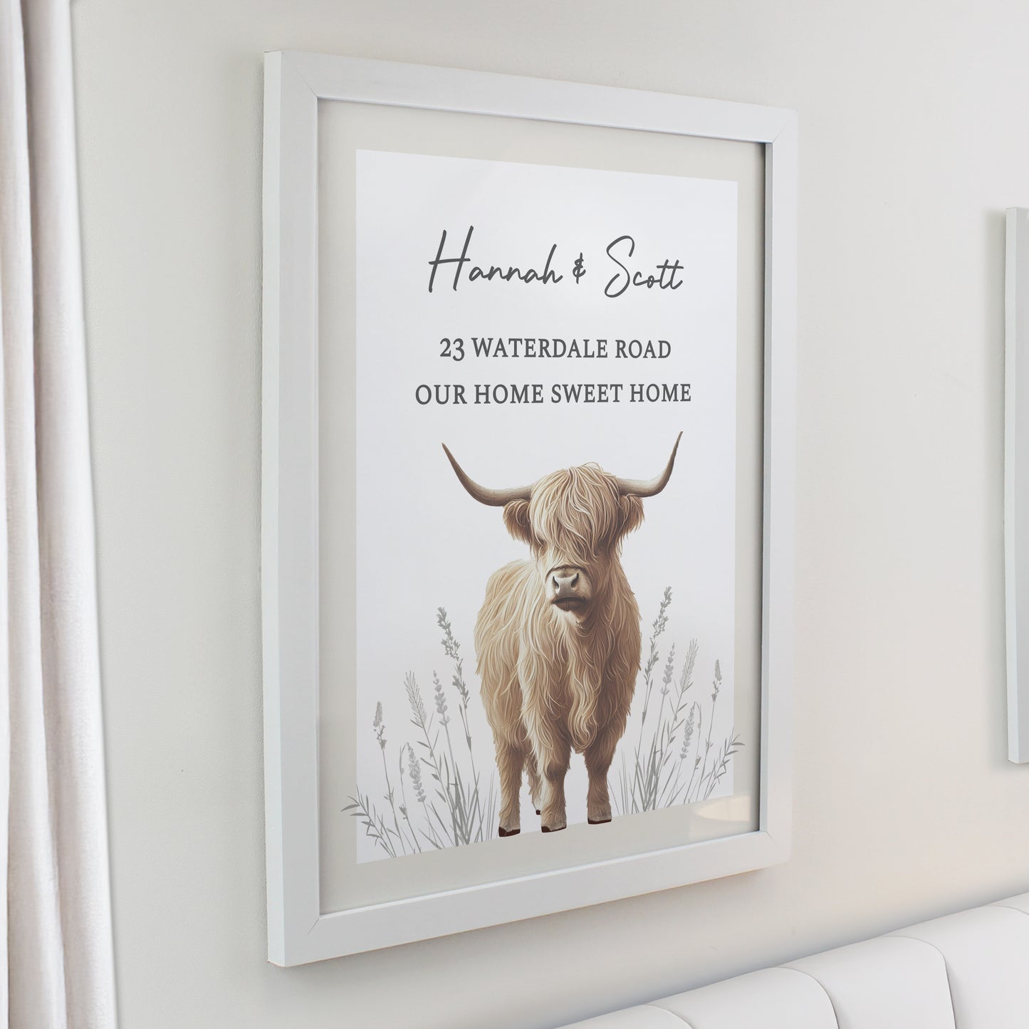 Personalised Highland Cow White Framed Print – Wall Art Home Gift - image 2