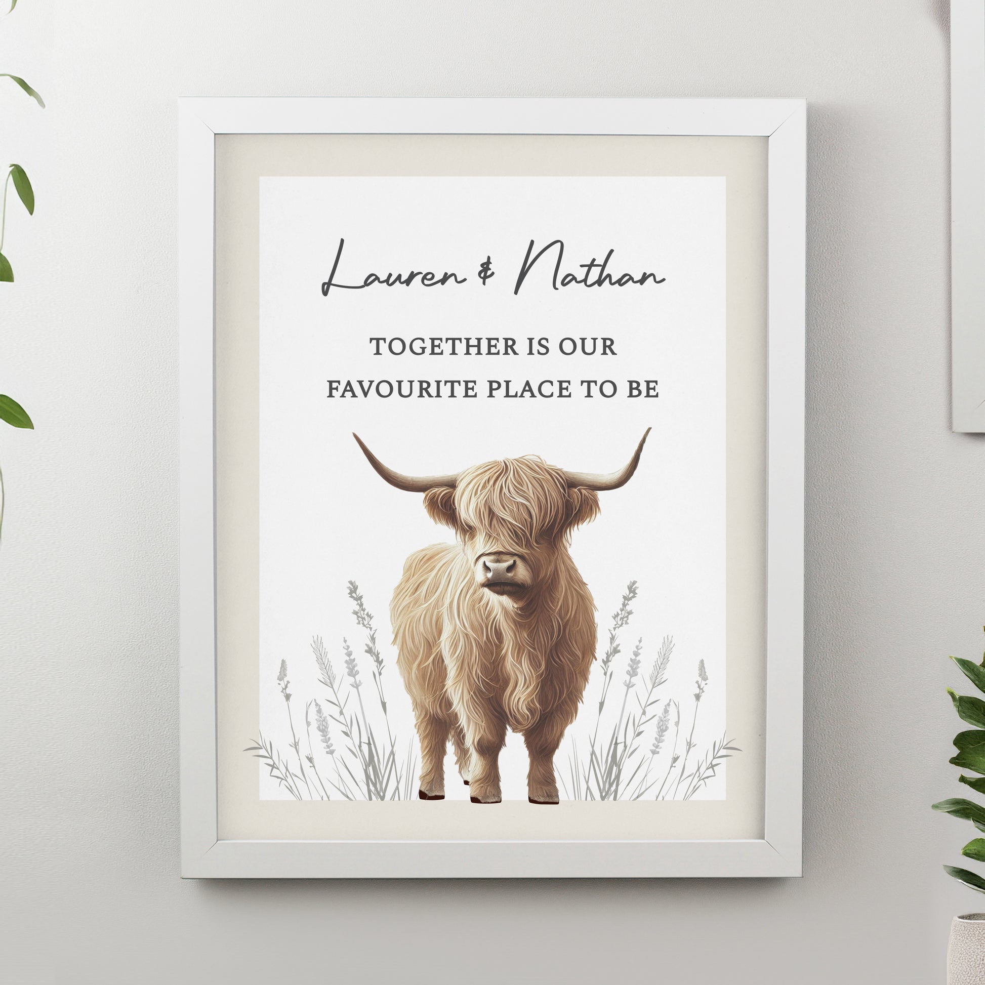 Personalised Highland Cow White Framed Print – Wall Art Home Gift - image 3