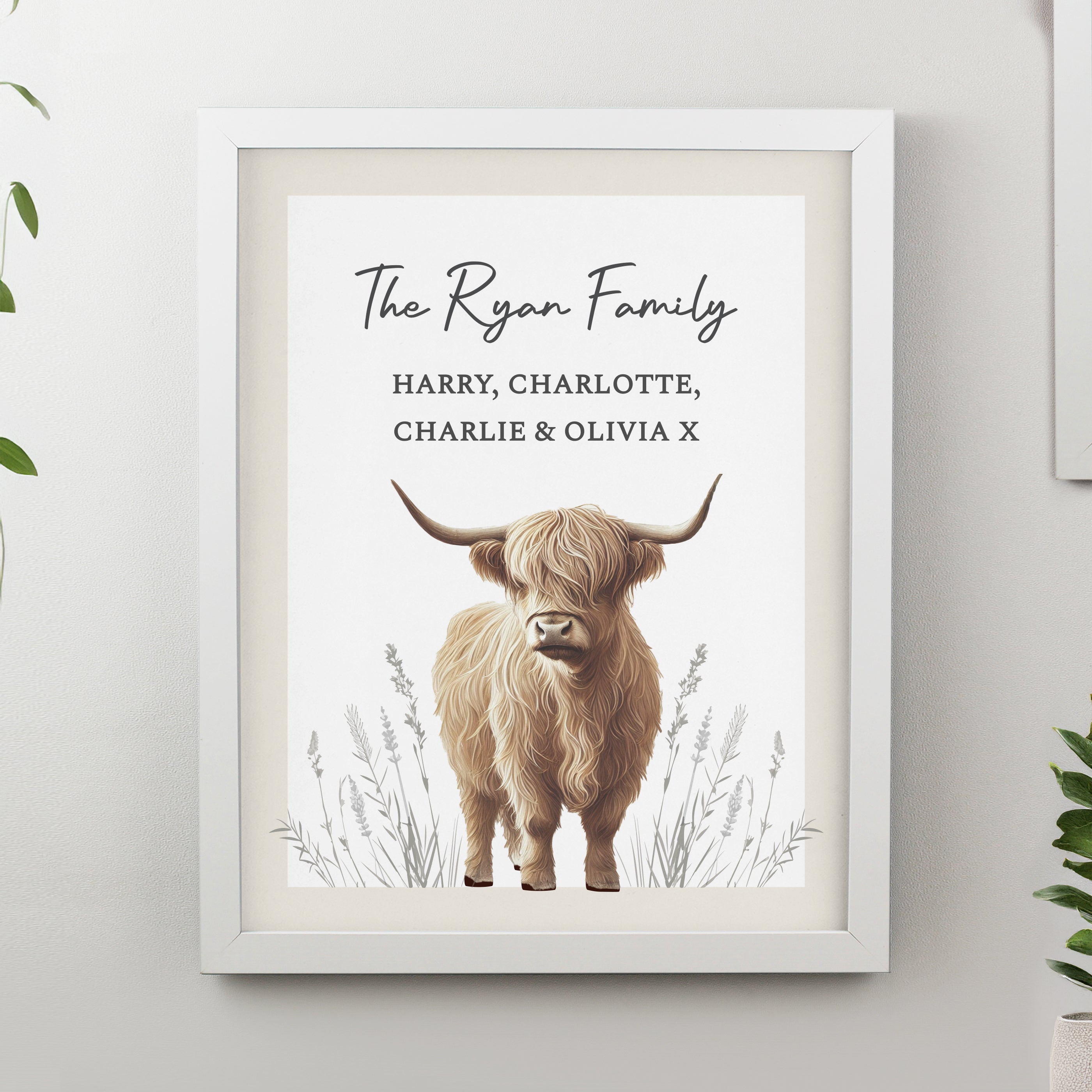 Personalised Highland Cow White Poster Frame from Heartfelt Gifts