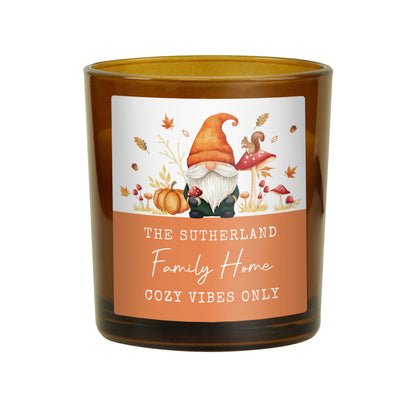 Personalised Autumn Gonk Amber Glass Vanilla Candle – Cosy Seasonal Scented Gift - image 4