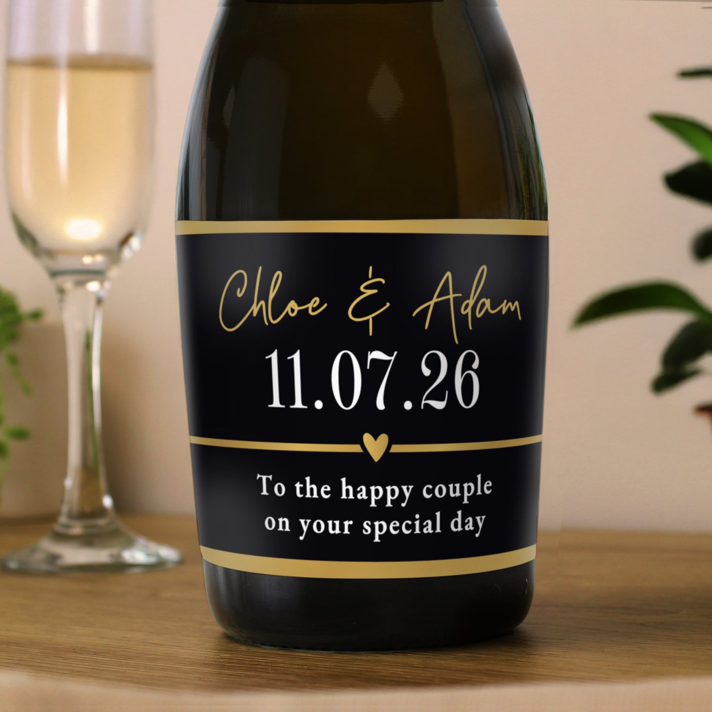 Personalised Black and Gold Free Text Prosecco – Wedding Celebration Gift - image 2