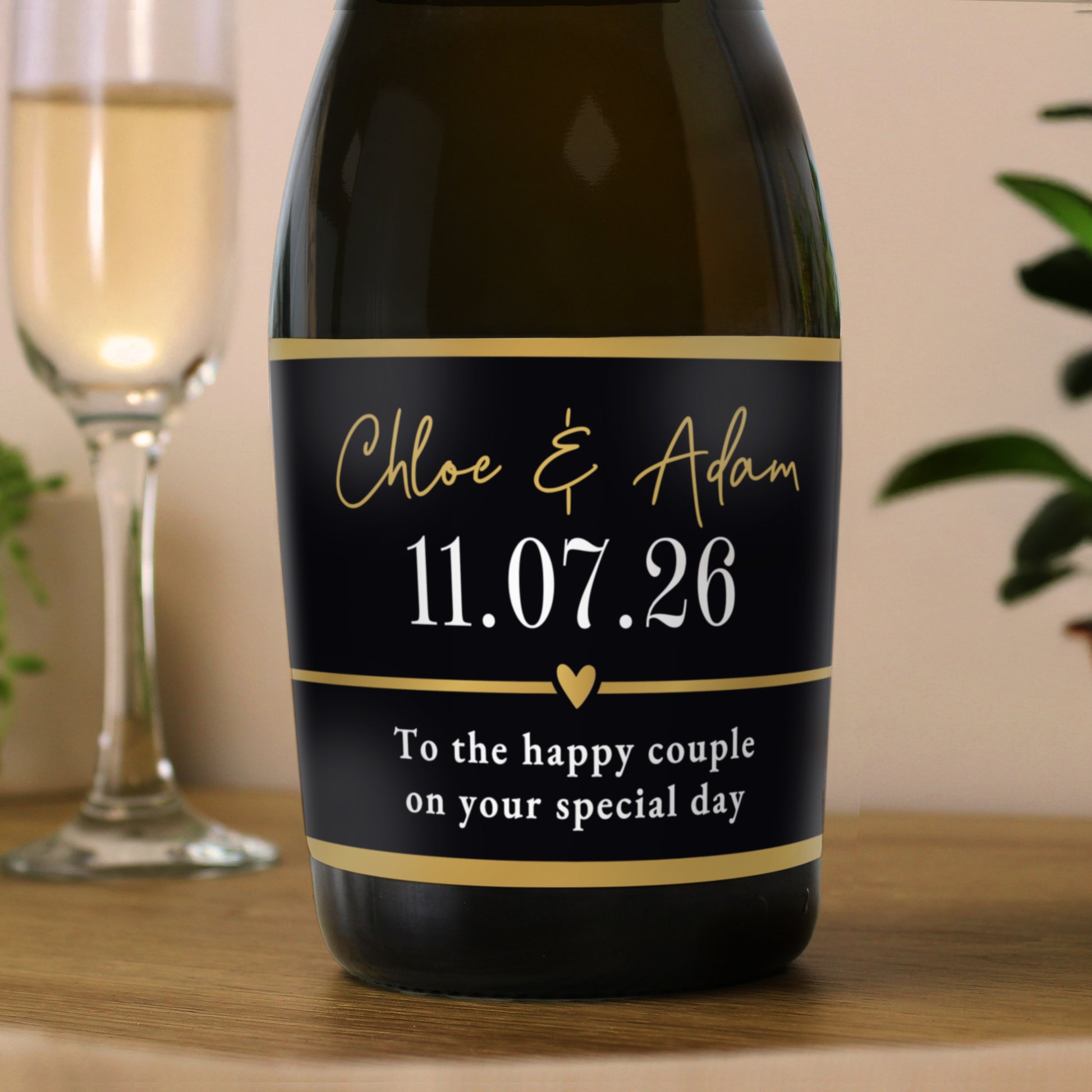 Personalised Black and Gold Free Text Prosecco – Wedding Celebration Gift - image 2