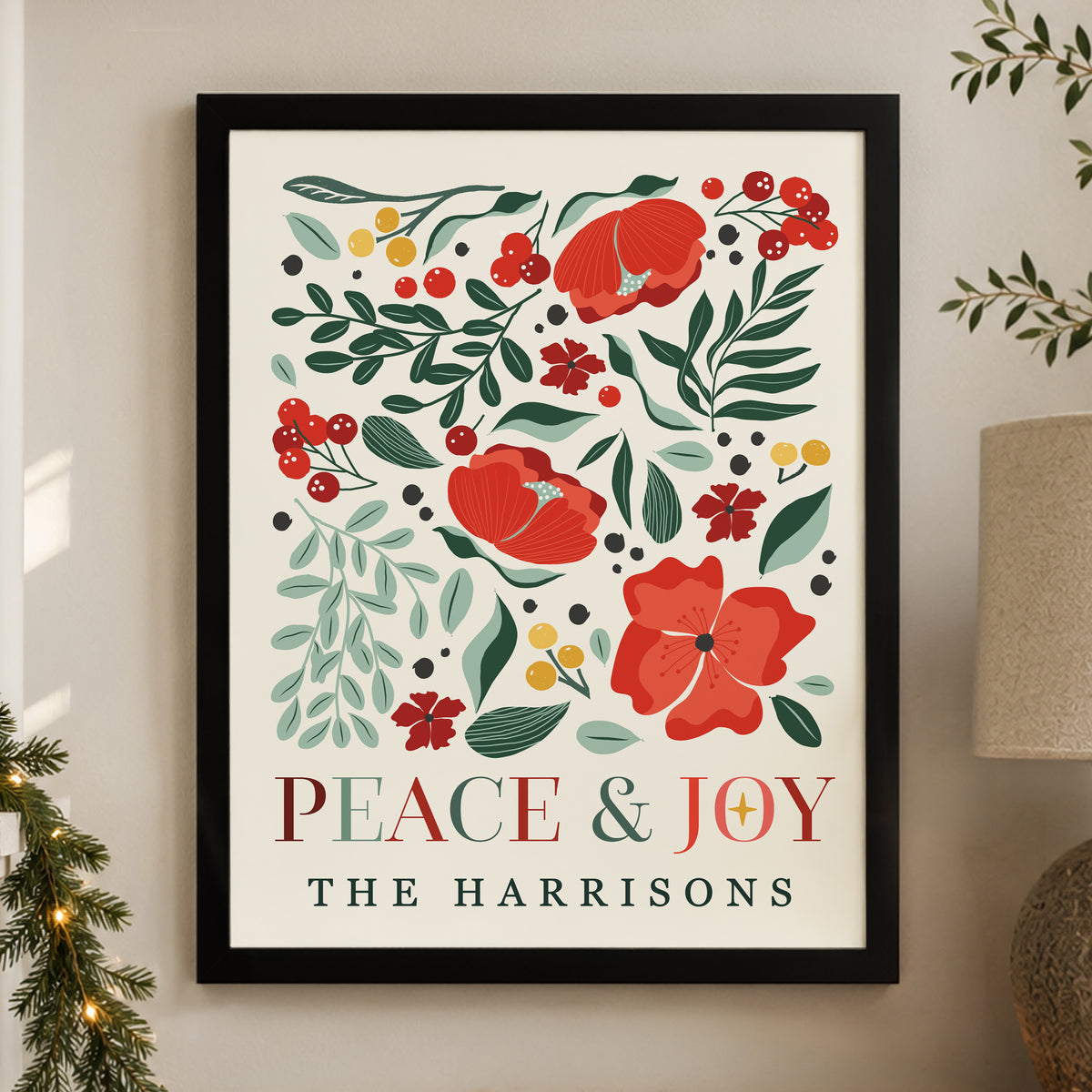 Personalised Poinsettia Black Poster Framed Print from Heartfelt Gifts